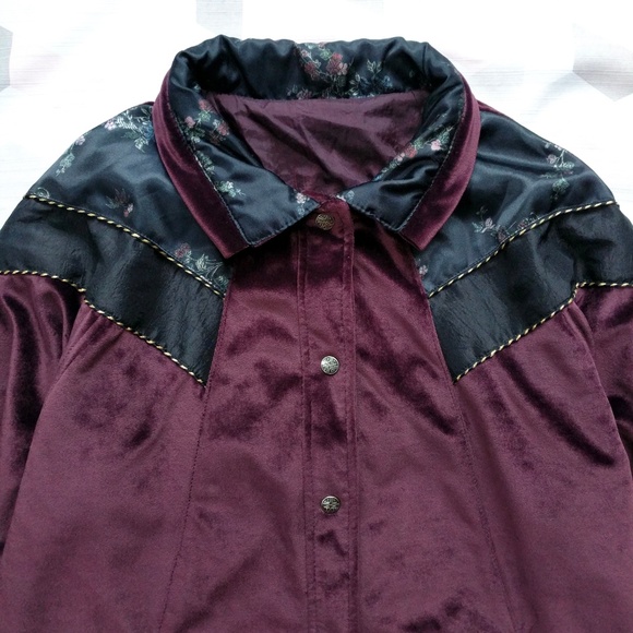 Boho Velvet Floral Reversible Parka Jacket Long Cardigan Coatigan Vintage M - Picture 3 of 8